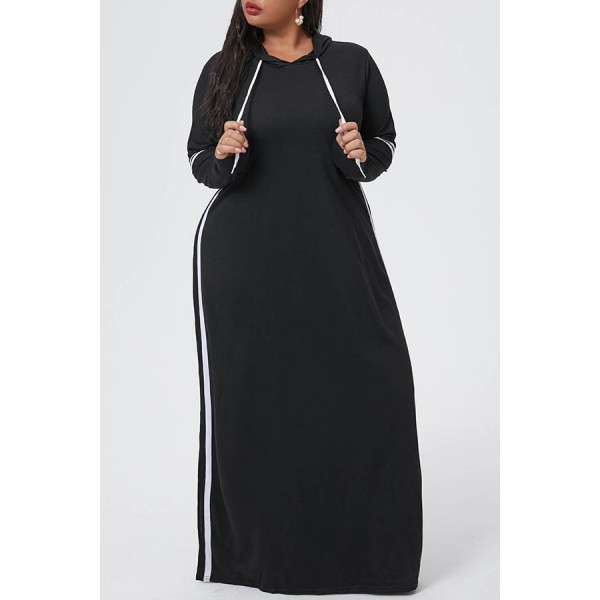Lovely Casual Patchwork Black Ankle Length Plus Size Dress