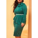 Lovely Casual Flounce Deep Green Mid Calf Plus Size Dress(Without Belt)