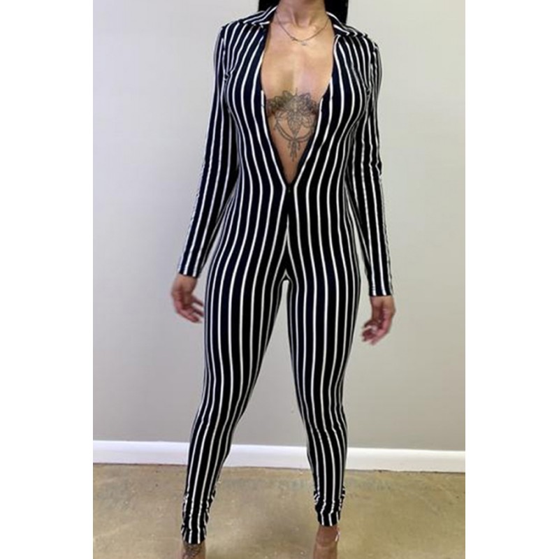 Lovely Leisure Striped Skinny Black One-piece Jumpsuit