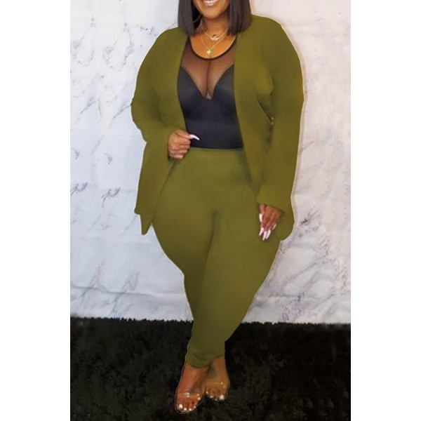 Lovely Casual Basic Army Green Plus Size Two-piece Pants Set