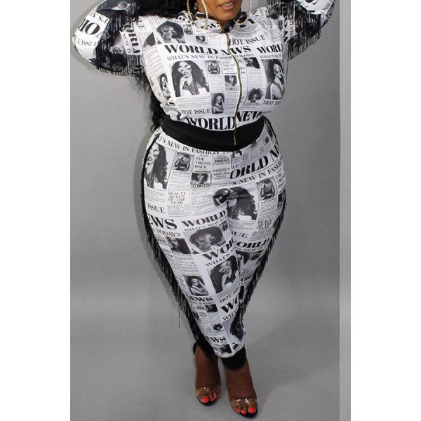 Lovely Casual Letter Printed Black Plus Size Two-piece Pants Set