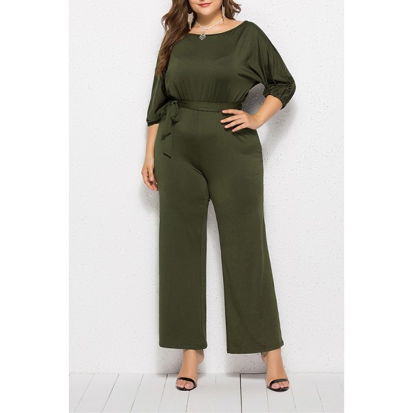 Lovely Casual Hubble-bubble Sleeves Army Green Plus Size One-piece Jumpsuit