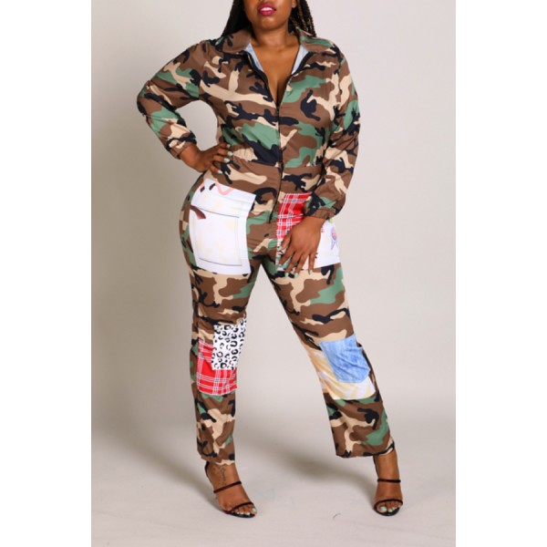 Lovely Casual Camouflage Printed Plus Size One-piece Jumpsuit