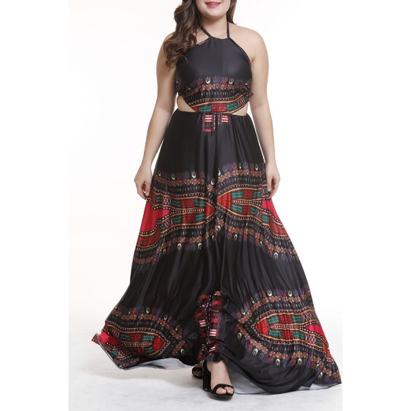Lovely Bohemian Hollow-out Black Floor Length Plus Size Dress