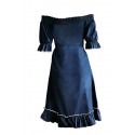 Lovely Casual Flounce Design Blue Knee Length Plus Size Dress