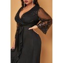 Lovely Casual Embroidery Design Black Mid Calf Plus Size Dress