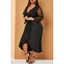 Lovely Casual Embroidery Design Black Mid Calf Plus Size Dress