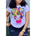 Lovely Casual Animal Printed White T-shirt