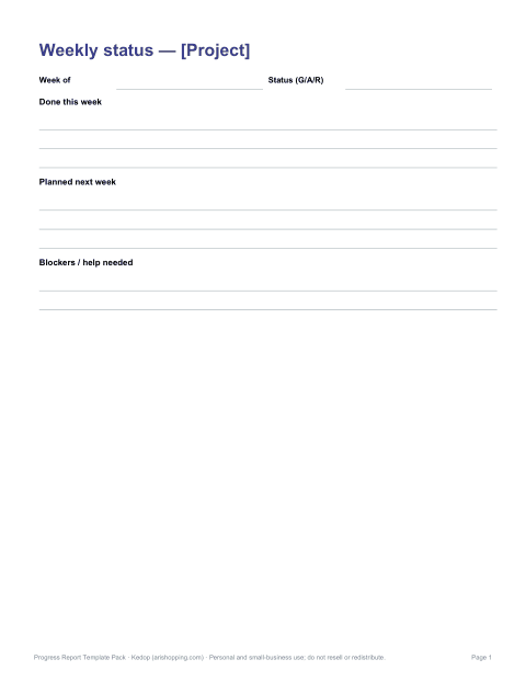 Preview of the first page of Weekly status update